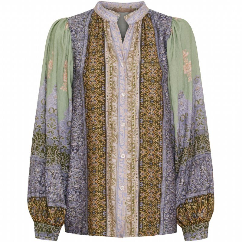 salg af Marta skjorte bluse i lette blå og grønne farver