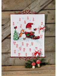 salg af Permin jule kalender med nisse og ræv og kanin. måler 40 x 50 cm.