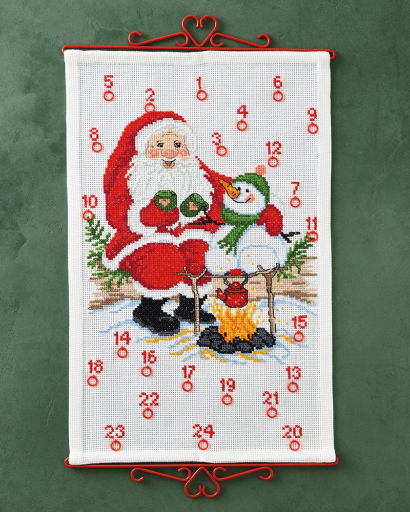 salg af Permin julekalender, nisse med snemand, mål 38 x 59 cm