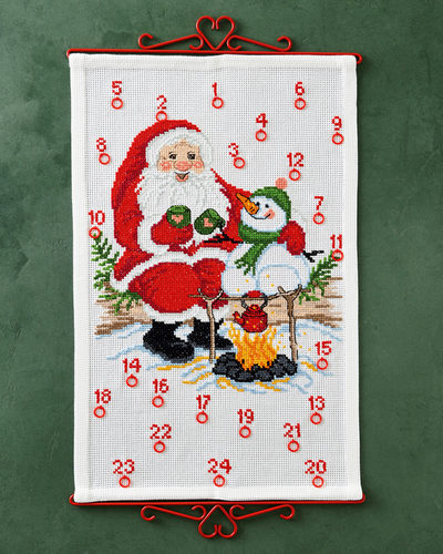 salg af Permin julekalender, nisse med snemand, mål 38 x 59 cm